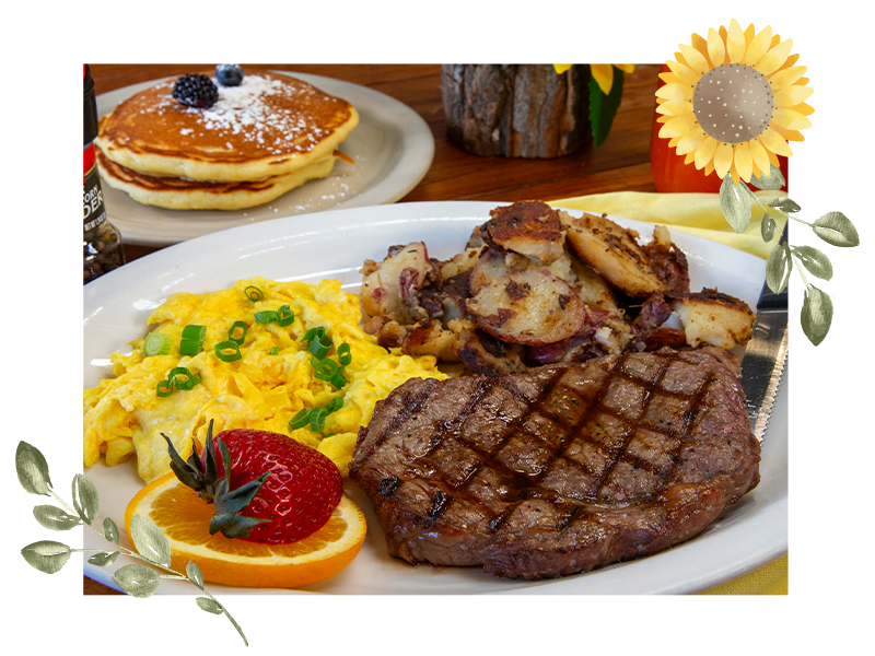 Steak and Eggs for breakfast at Sunflower Bakery and Cafe.